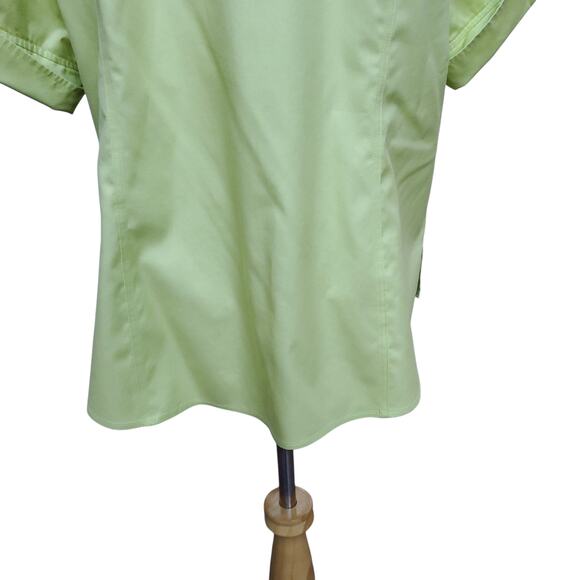 Chico's Yellow Green No Iron Button Down Short Sleeve Shirt Roll Tab Chicos 3 XL - Picture 14 of 16